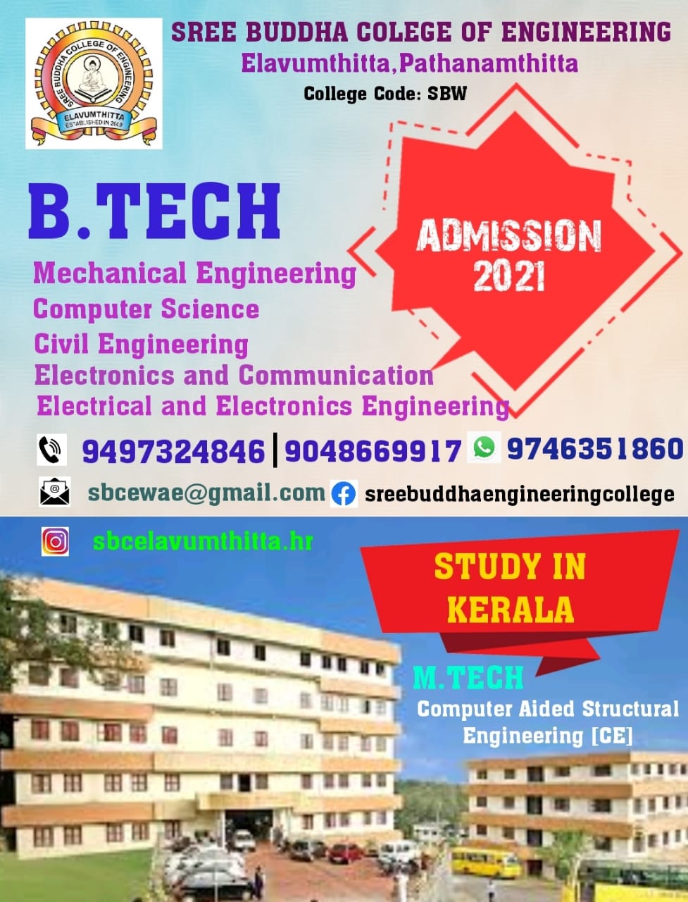 B TECH Admission 2021 - Sree Buddha College Of Engineering ...